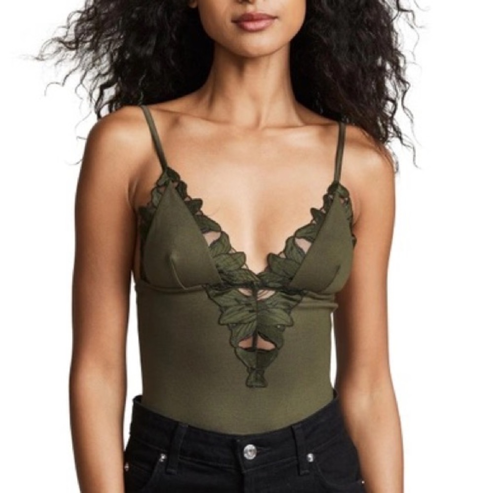 Fleur du Mal Olive Green Lace Bodysuit
